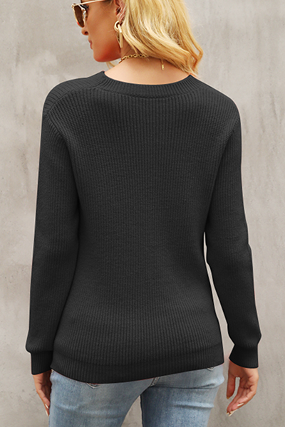 Patchwork Hollowed Out Contrast O Neck Tops Sweater