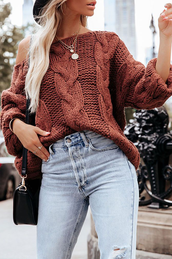 Patchwork Basic Off the Shoulder Tops Sweater(3 Colors)