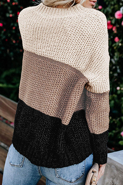 Patchwork Basic Contrast O Neck Tops Sweater
