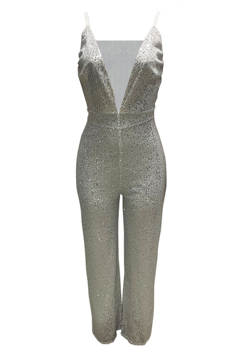 Patchwork Backless V Neck Straight Jumpsuits