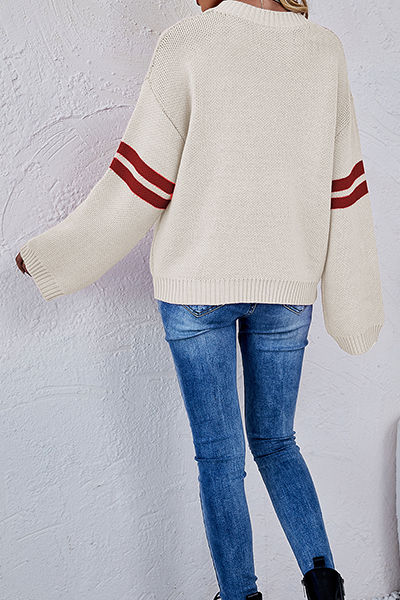 Striped Patchwork Contrast O Neck Tops Sweater
