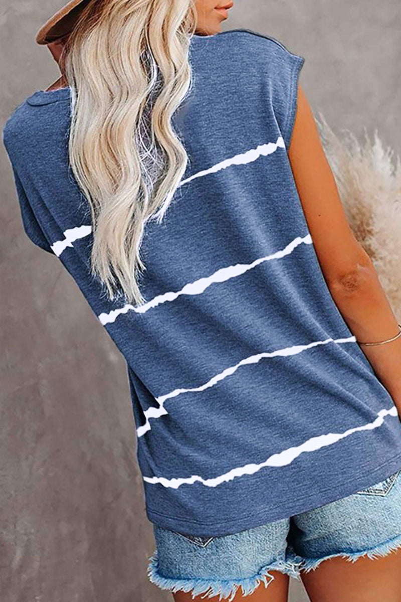 Street Striped Split Joint O Neck T-shirts(4 Colors)
