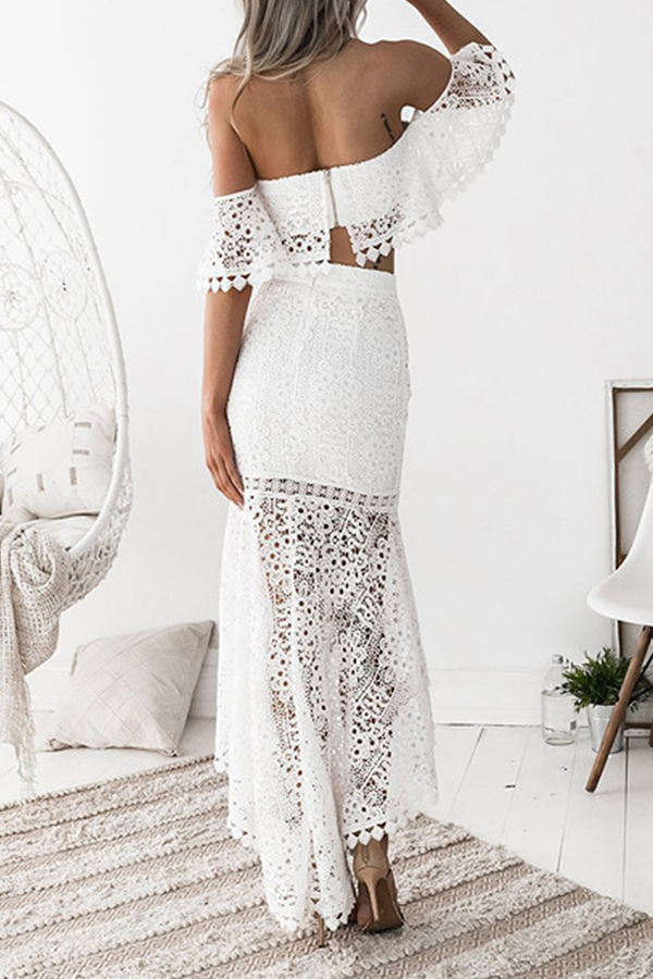 Hollowed Out Backless Strapless Short Sleeve Two Pieces(3 Colors)