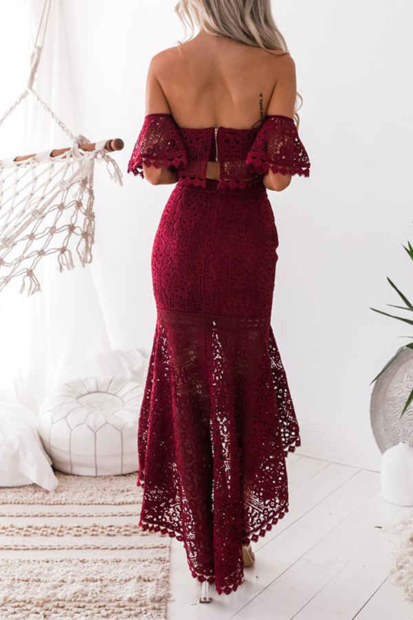 Hollowed Out Backless Strapless Short Sleeve Two Pieces(3 Colors)