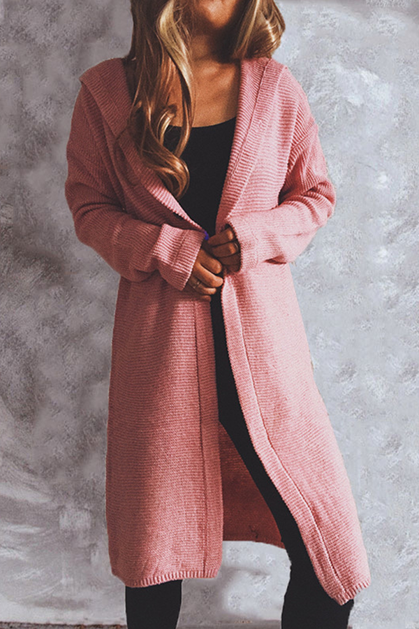Buttons Basic Hooded Collar Outerwear Sweater