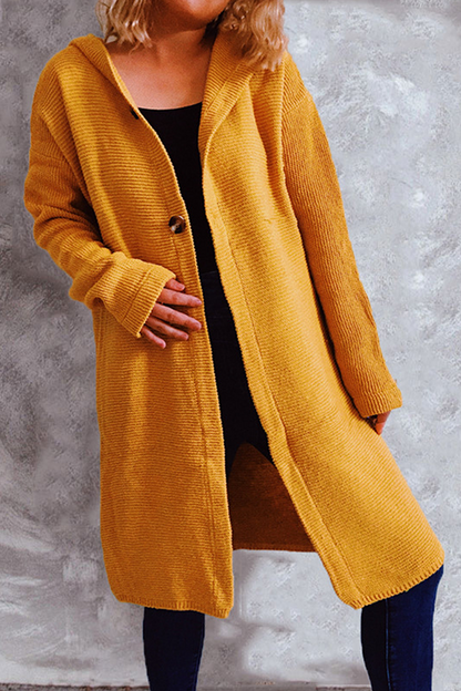 Buttons Basic Hooded Collar Outerwear Sweater
