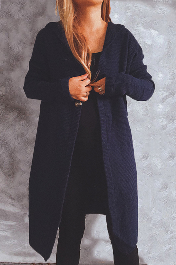 Buttons Basic Hooded Collar Outerwear Sweater