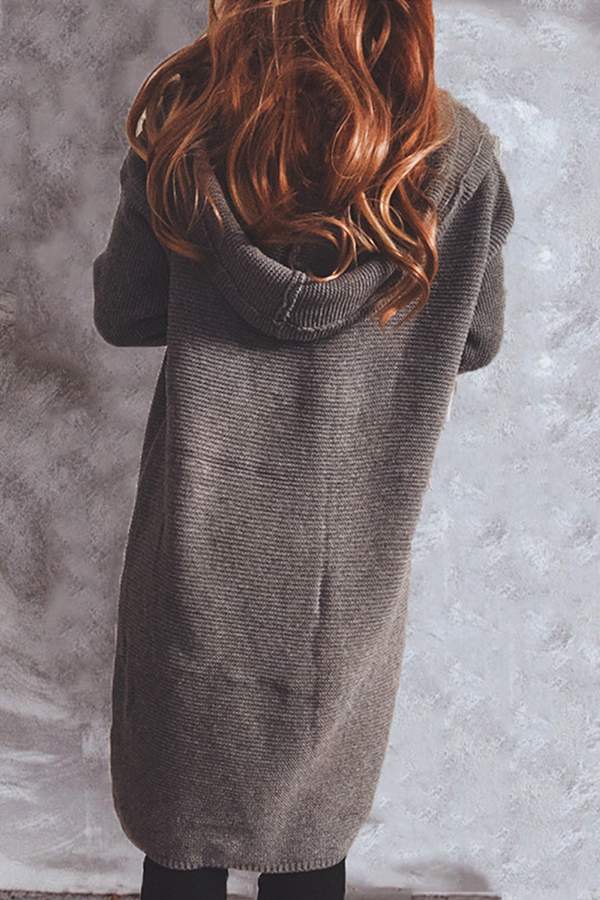 Buttons Basic Hooded Collar Outerwear Sweater