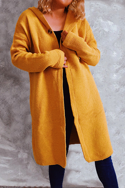 Buttons Basic Hooded Collar Outerwear Sweater