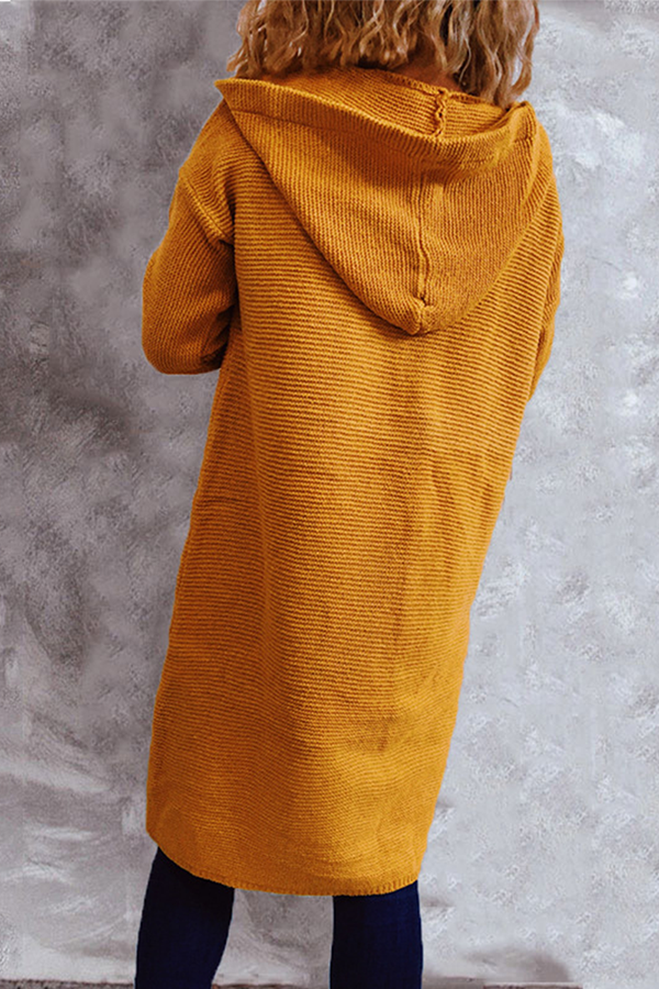 Buttons Basic Hooded Collar Outerwear Sweater