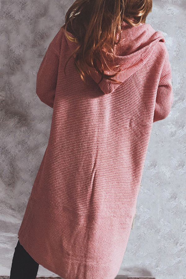 Buttons Basic Hooded Collar Outerwear Sweater