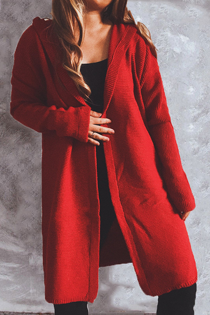 Buttons Basic Hooded Collar Outerwear Sweater