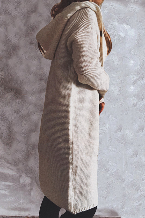 Buttons Basic Hooded Collar Outerwear Sweater