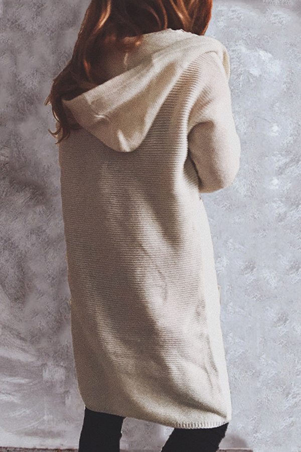 Buttons Basic Hooded Collar Outerwear Sweater