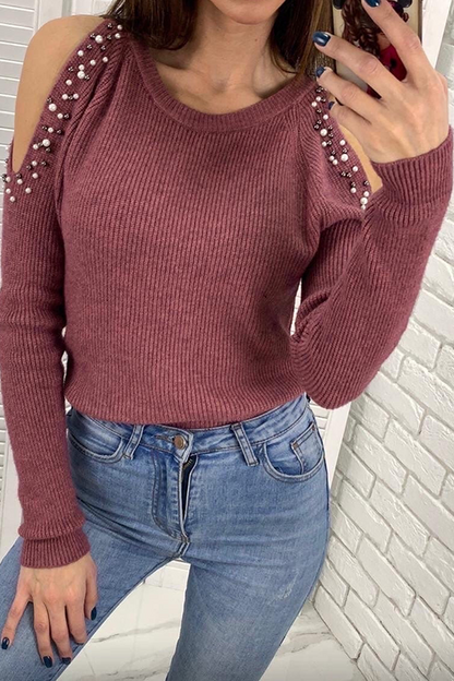 Beading U Neck Tops Sweater(8 Colors)
