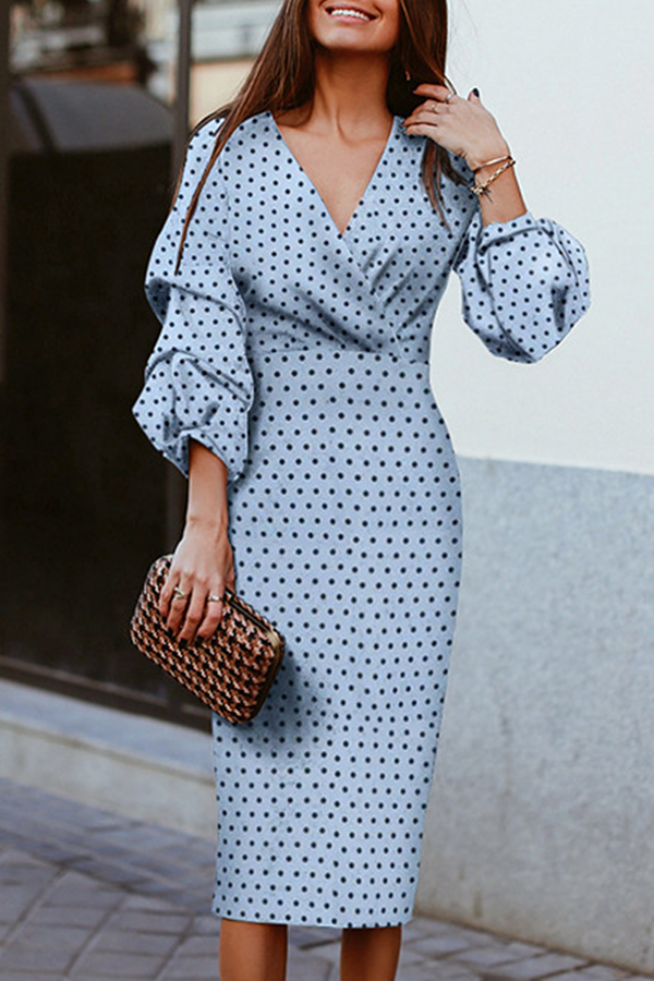 Polka Dot Fold V Neck Waist Skirt Dresses