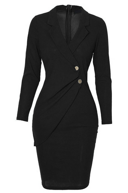 Patchwork Buckle Turn-back Collar Wrapped Skirt Dresses(4 Colors)