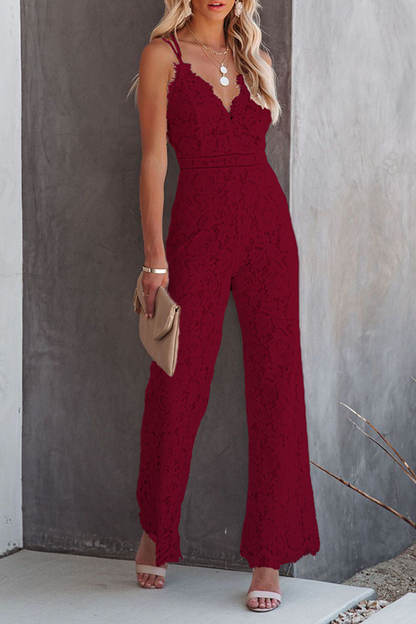 Street Patchwork Backless V Neck Straight Jumpsuits(3 Colors)