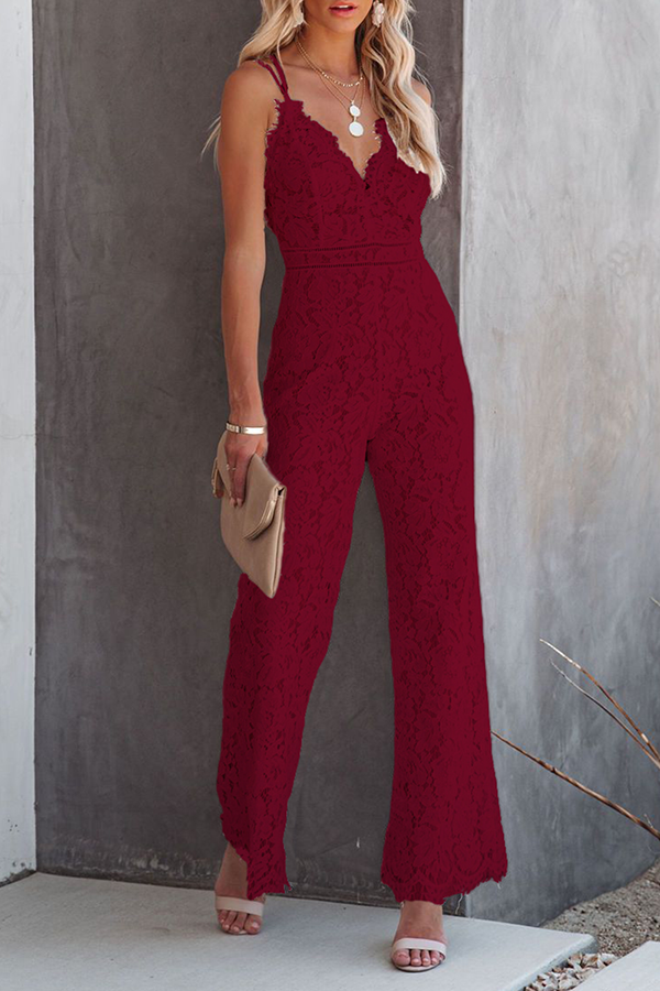 Street Patchwork Backless V Neck Straight Jumpsuits(3 Colors)