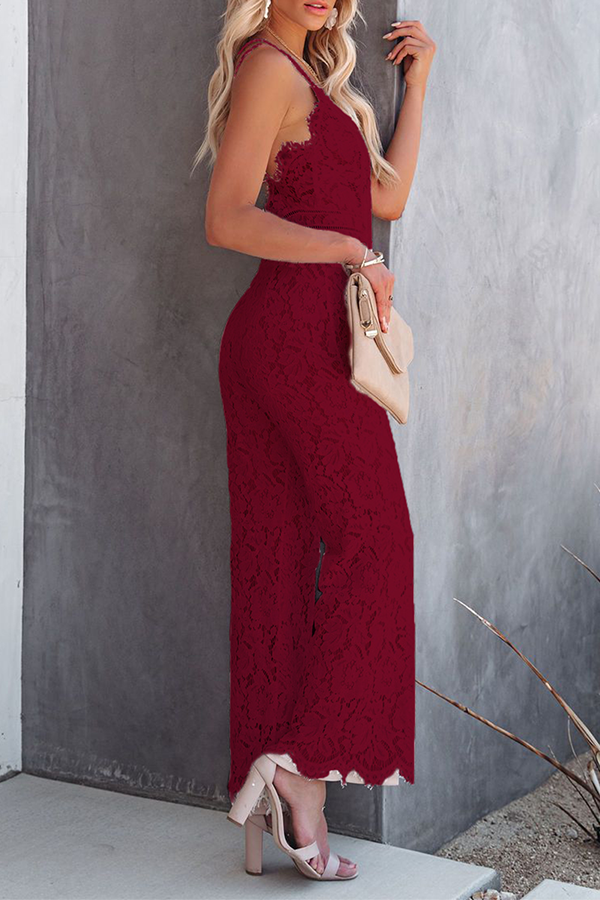 Street Patchwork Backless V Neck Straight Jumpsuits(3 Colors)