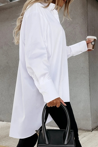 Buckle Asymmetrical Turndown Collar Blouses(4 Colors)