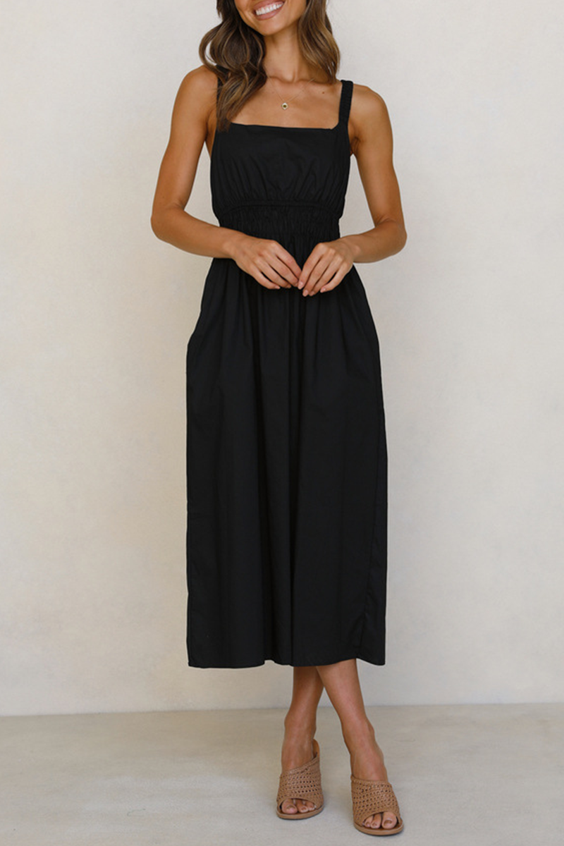 Split Joint Backless Square Collar Waist Skirt Dresses