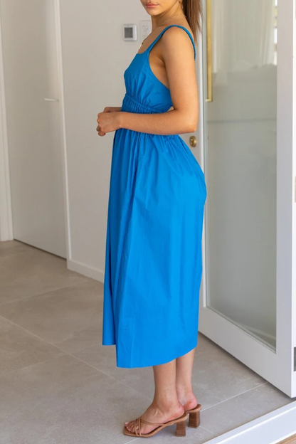 Split Joint Backless Square Collar Waist Skirt Dresses