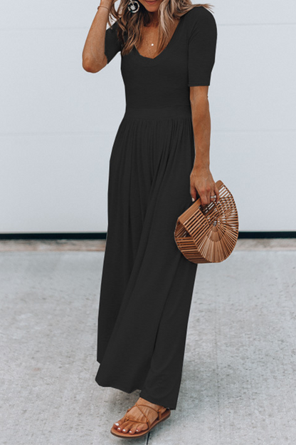 Patchwork Basic U Neck Jumpsuits