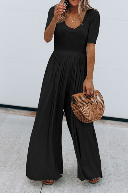 Patchwork Basic U Neck Jumpsuits