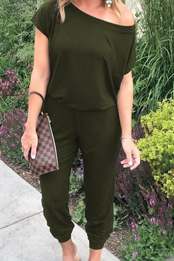 Patchwork Basic Oblique Collar Jumpsuits(8 Colors)