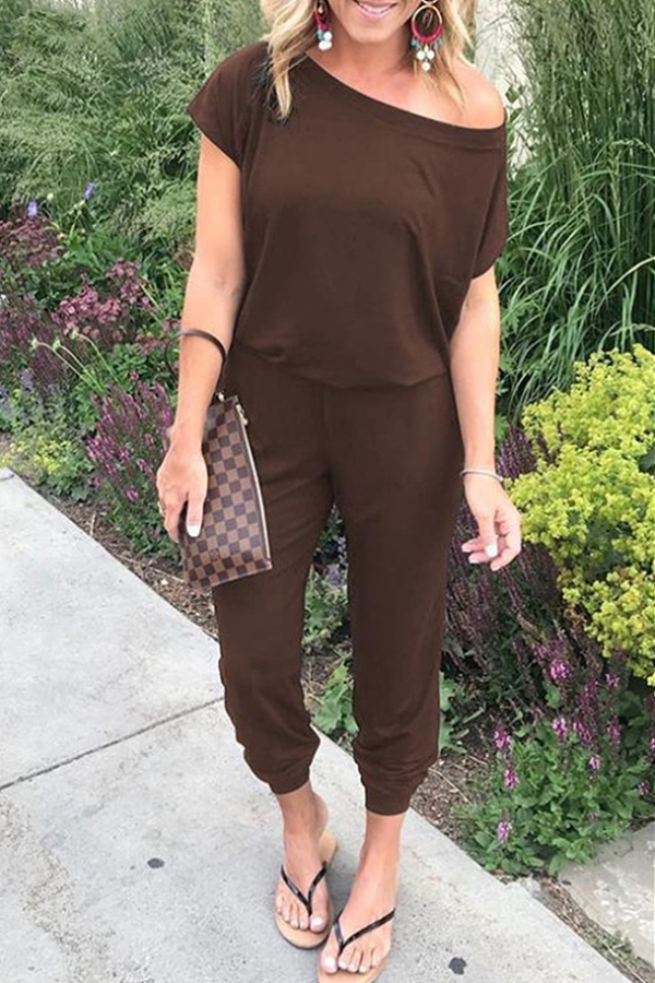 Patchwork Basic Oblique Collar Jumpsuits(8 Colors)
