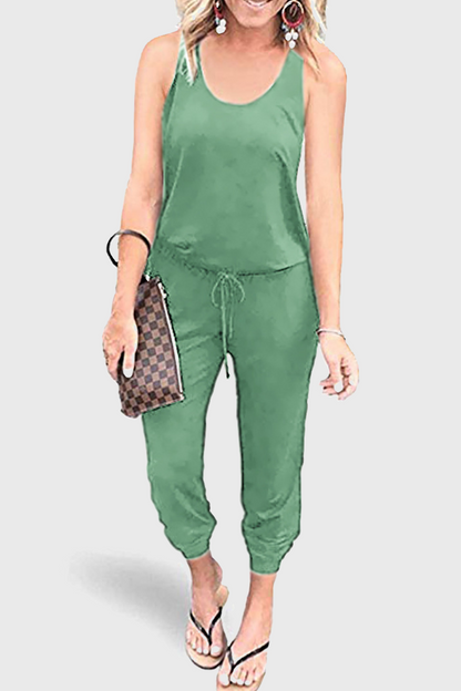Patchwork Frenulum U Neck Jumpsuits