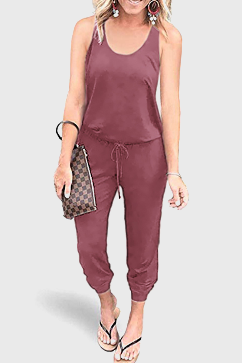 Patchwork Frenulum U Neck Jumpsuits