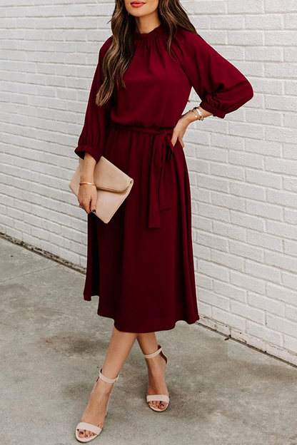 Patchwork With Belt O Neck Waist Skirt Dresses