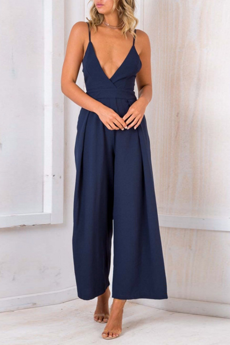 Patchwork Spaghetti Strap Loose Jumpsuits