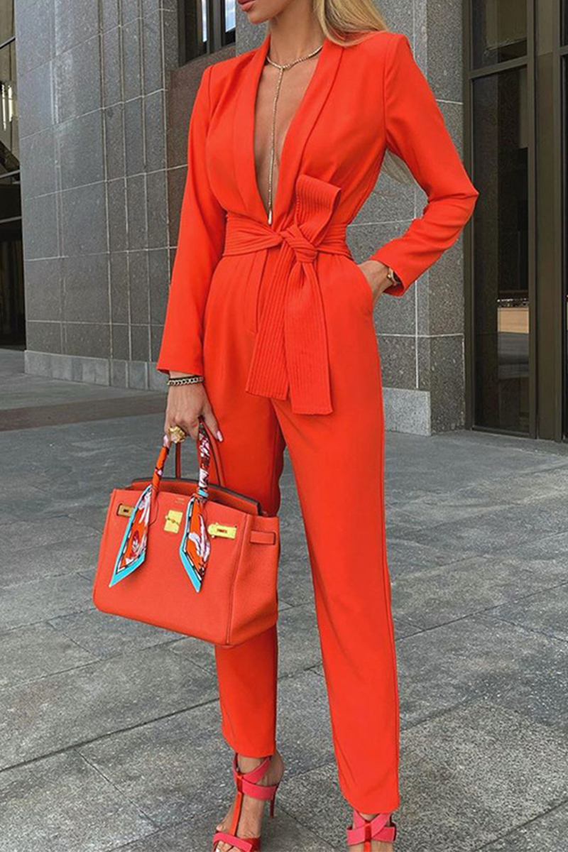 Patchwork Turndown Collar Regular Jumpsuits(3 Colors)