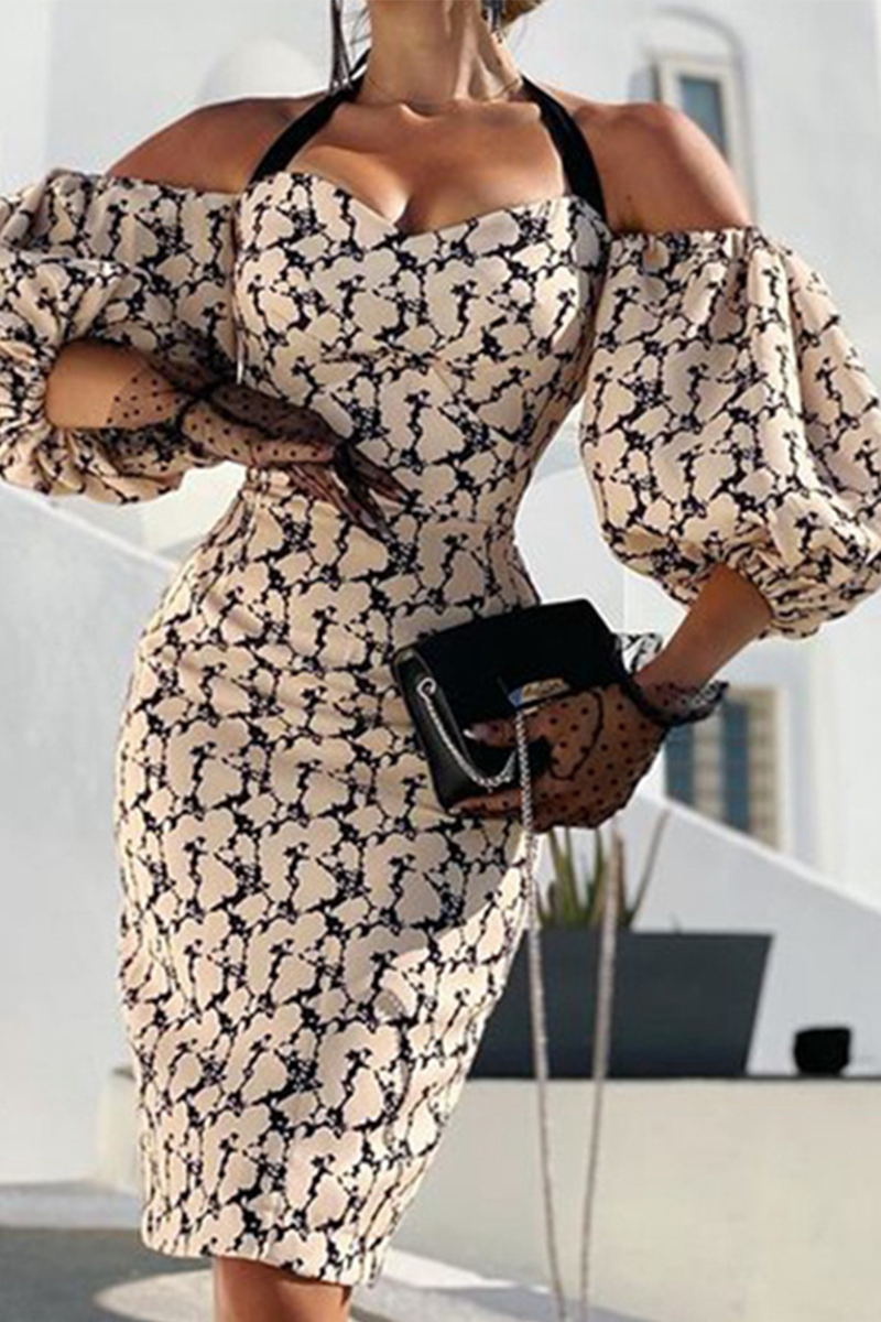 Print Split Joint Halter Pencil Skirt Dresses