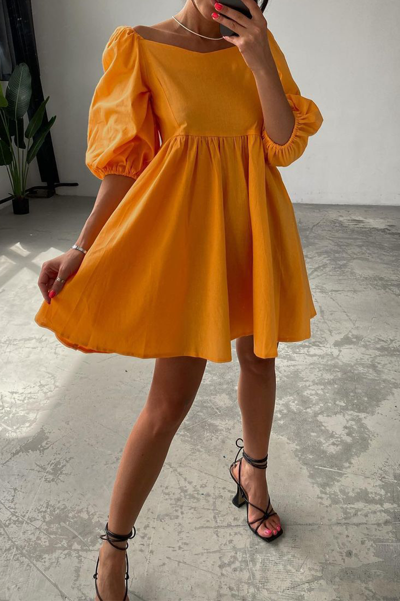 Split Joint Square Collar Cake Skirt Dresses(4 Colors)