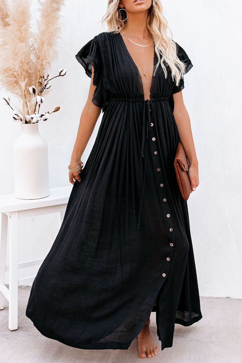 Patchwork V Neck Cake Skirt Dresses(4 Colors)