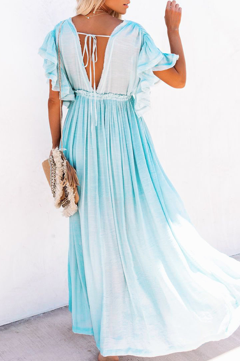 Patchwork V Neck Cake Skirt Dresses(4 Colors)