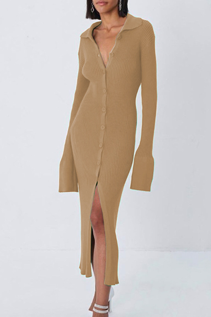 Split Joint Turndown Collar Pencil Skirt Dresses