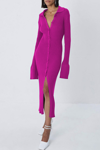 Split Joint Turndown Collar Pencil Skirt Dresses