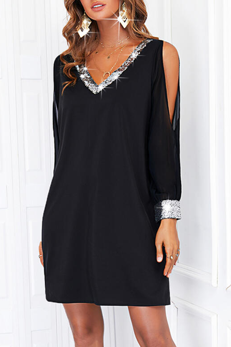 Sequins Split Joint V Neck Pencil Skirt Dresses