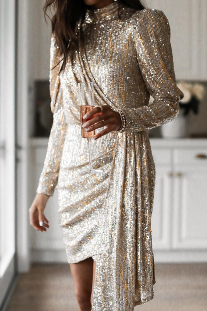 Sequins Turtleneck Pencil Skirt Dresses