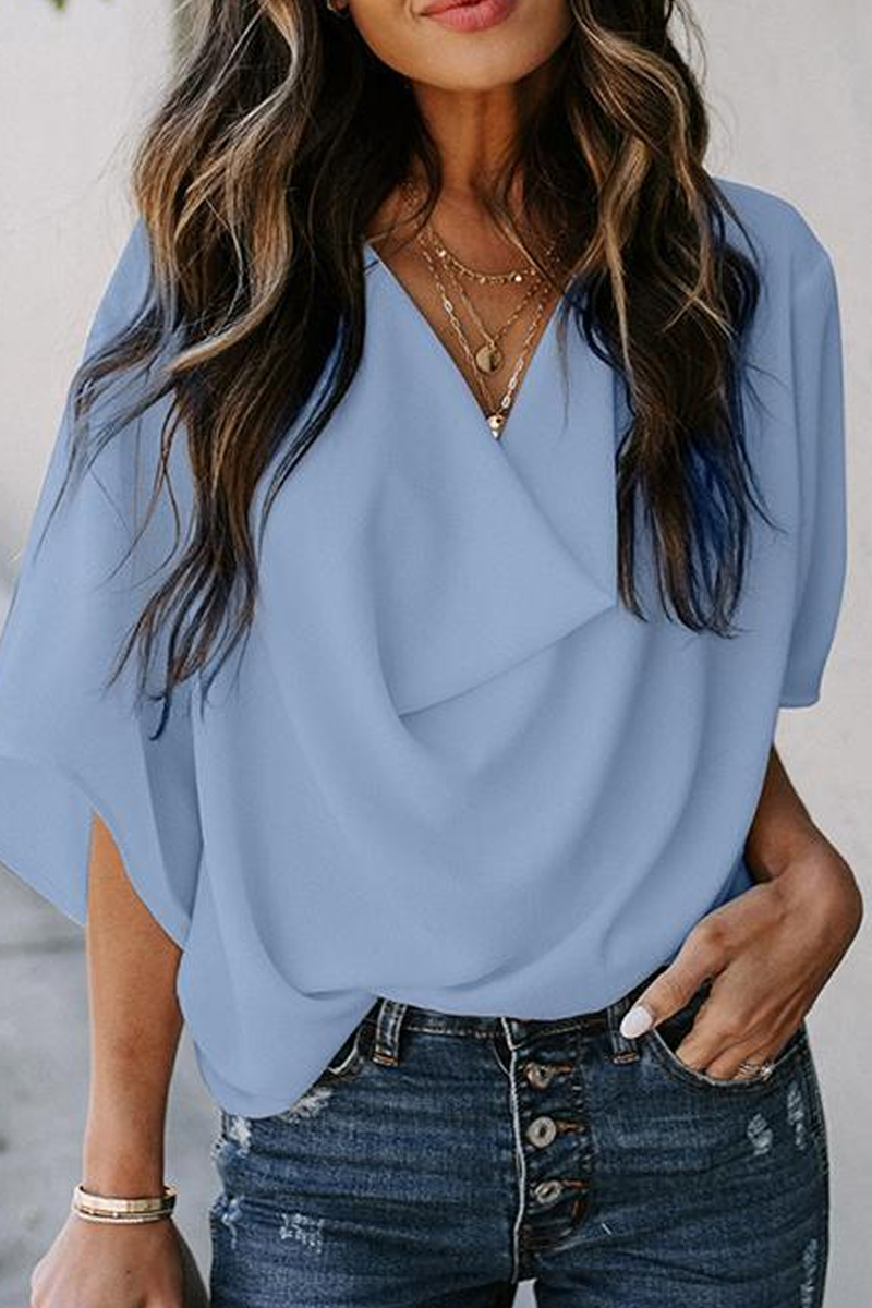 Patchwork V Neck Blouses(7 Colors)