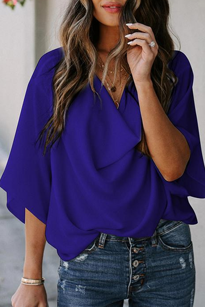 Patchwork V Neck Blouses(7 Colors)