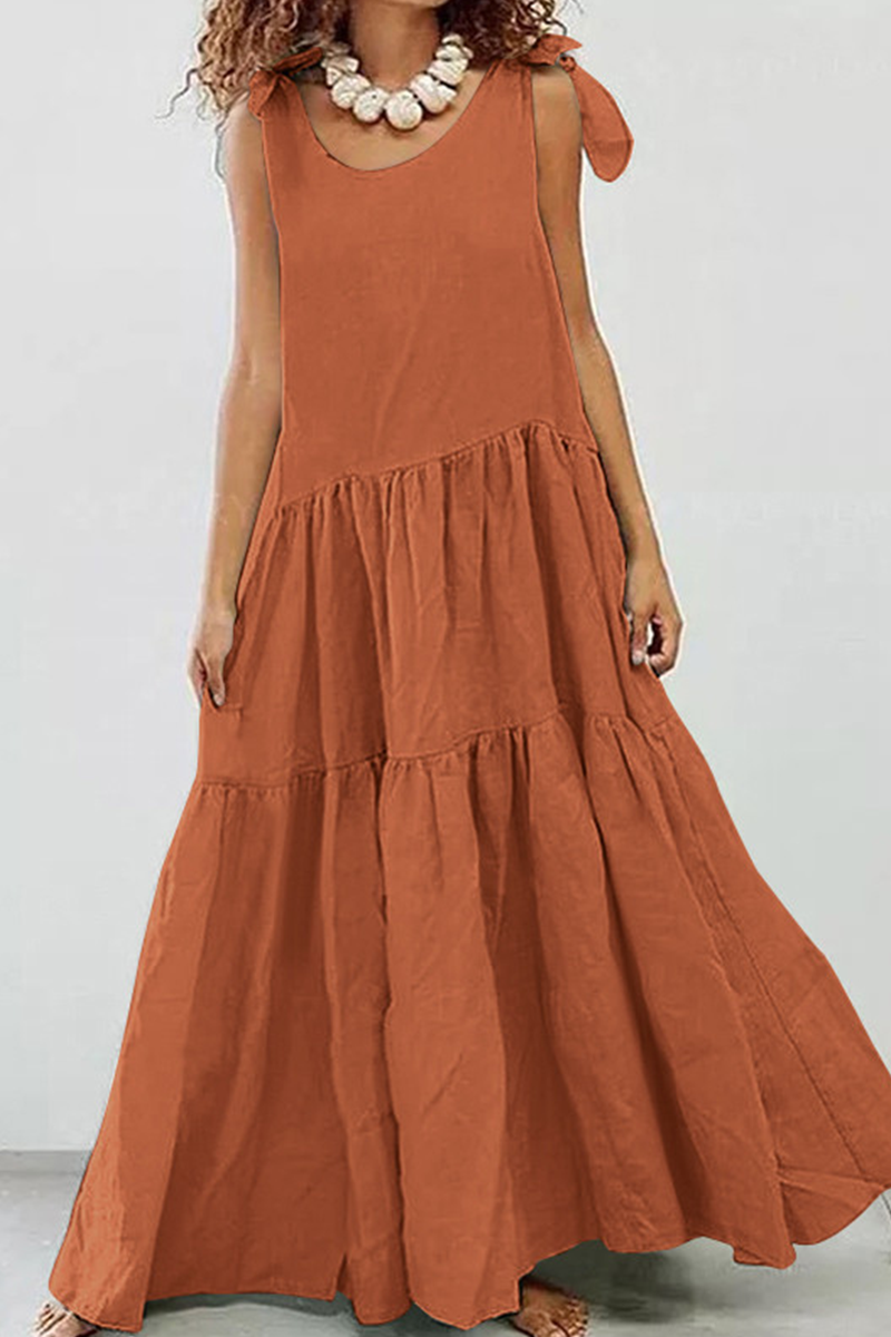 Patchwork O Neck Cake Skirt Dresses(5 Colors)