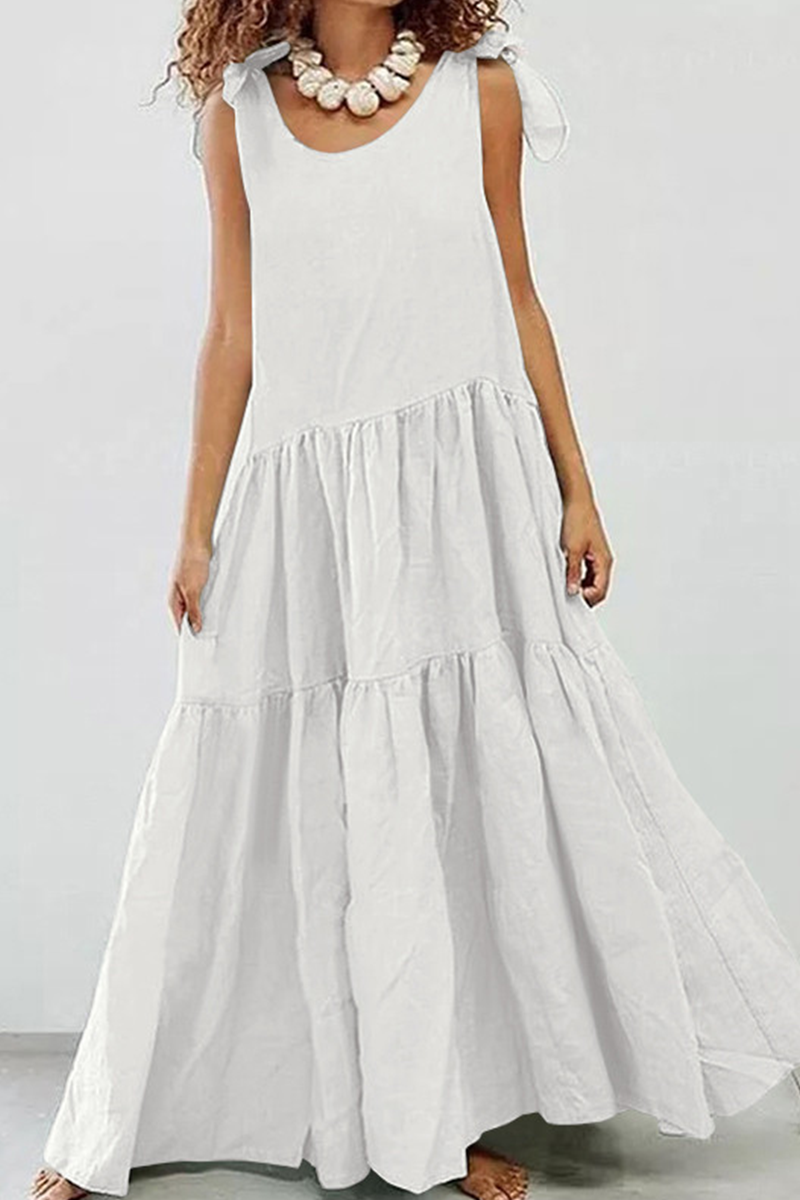 Patchwork O Neck Cake Skirt Dresses(5 Colors)