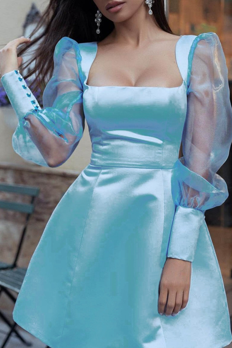 Split Joint Mesh Square Collar Cake Skirt Dresses(5 Colors)
