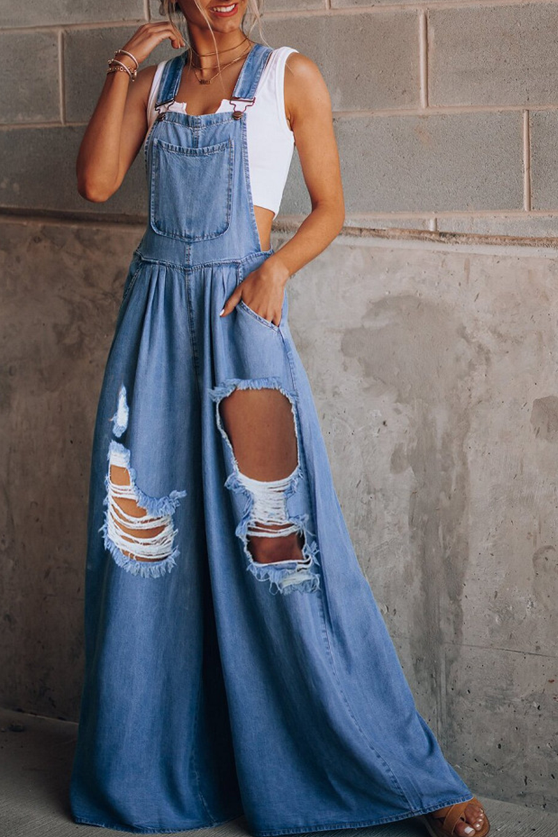 Patchwork Square Collar Loose Jumpsuits